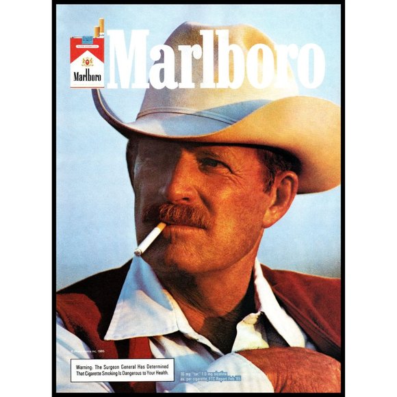 Marlboro Art 985 Marlboro Cigarettes Vintage Print Ad White Cowboy